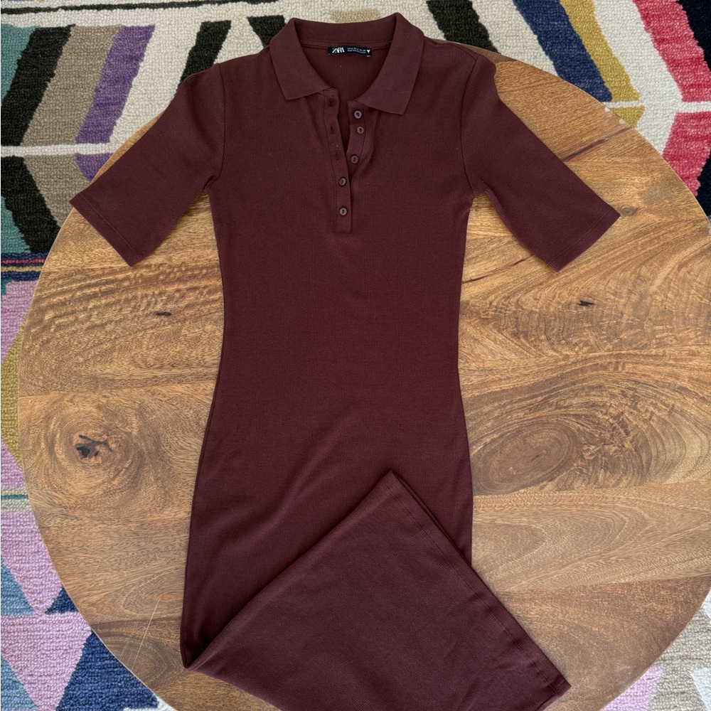 Brown Midi Polo Short Sleeve Dress